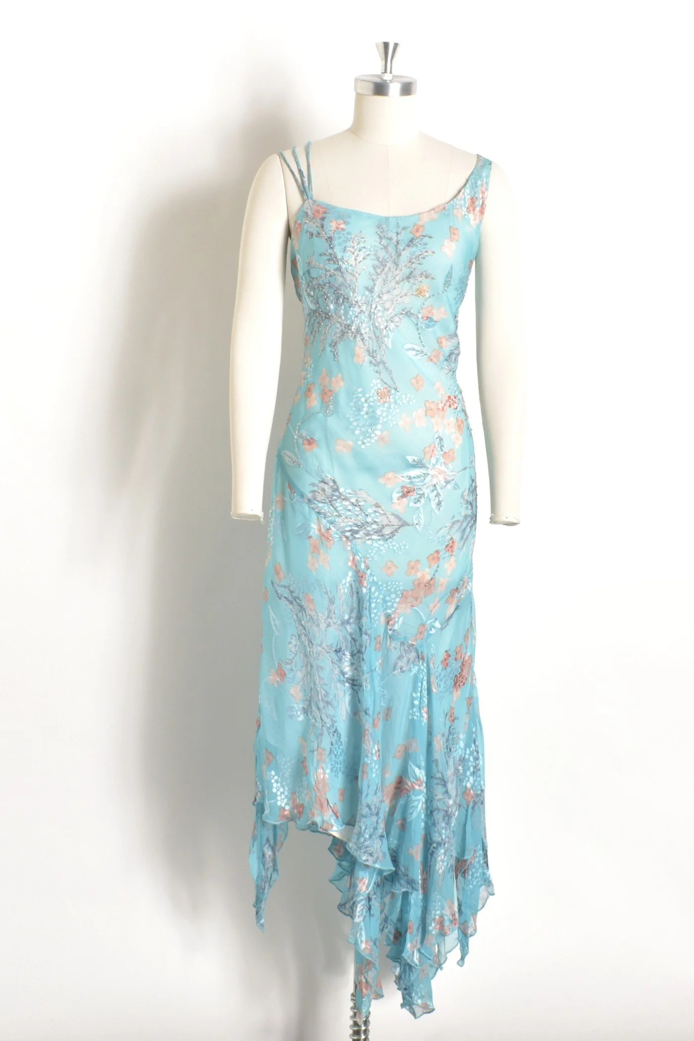 Y2K Diane Freis Blue Asymmetrical Silk Dress-S/M — La Poubelle Vintage